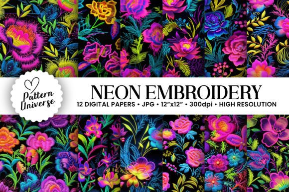 Reviewing Neon Embroidery Flowers Digital Papers